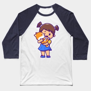 Cute Girl Hug Shiba Inu Dog Cartoon Baseball T-Shirt